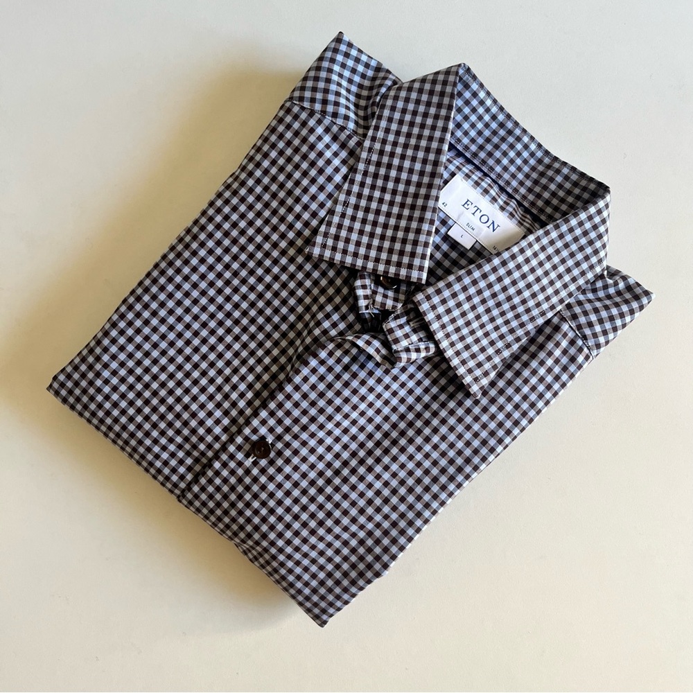 Eton Men's Blue and Black Micro Gingham Dress Shirt